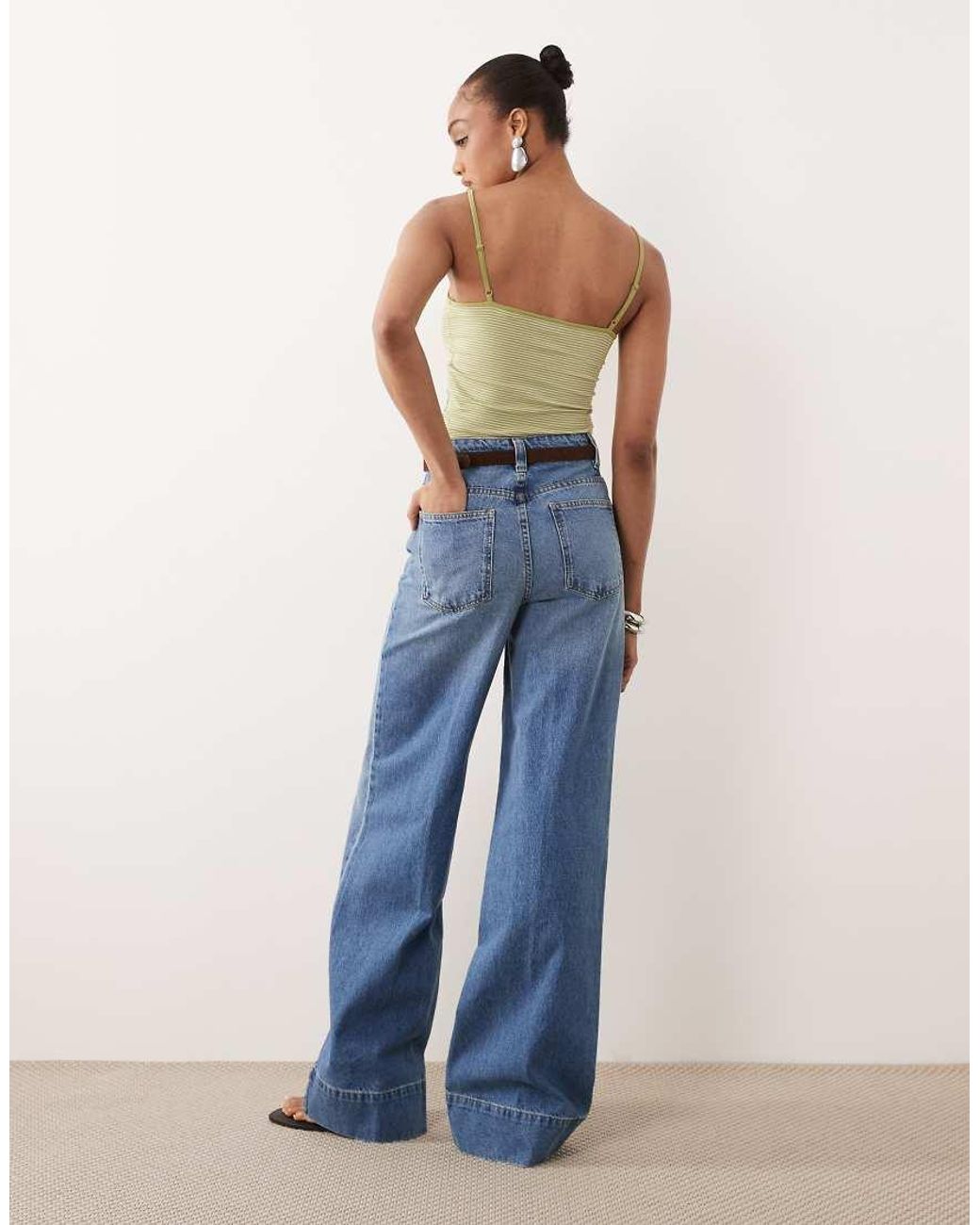 ASOS Blue Asos Design Tall Wide Leg Jean With Crease Front And Belt