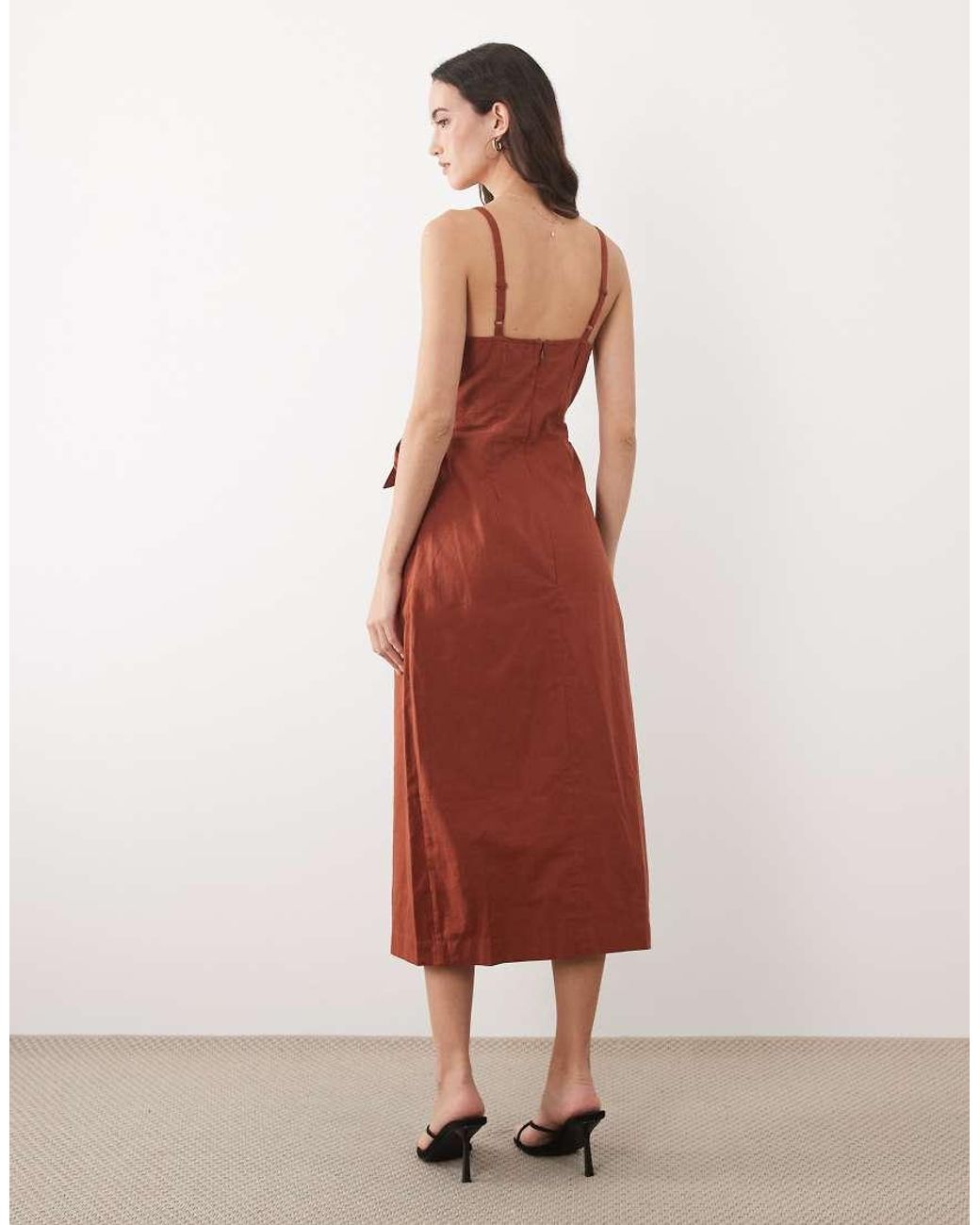 Nobody's Child White Kourtney Linen Blend Wrap Front Cami Midi Dress