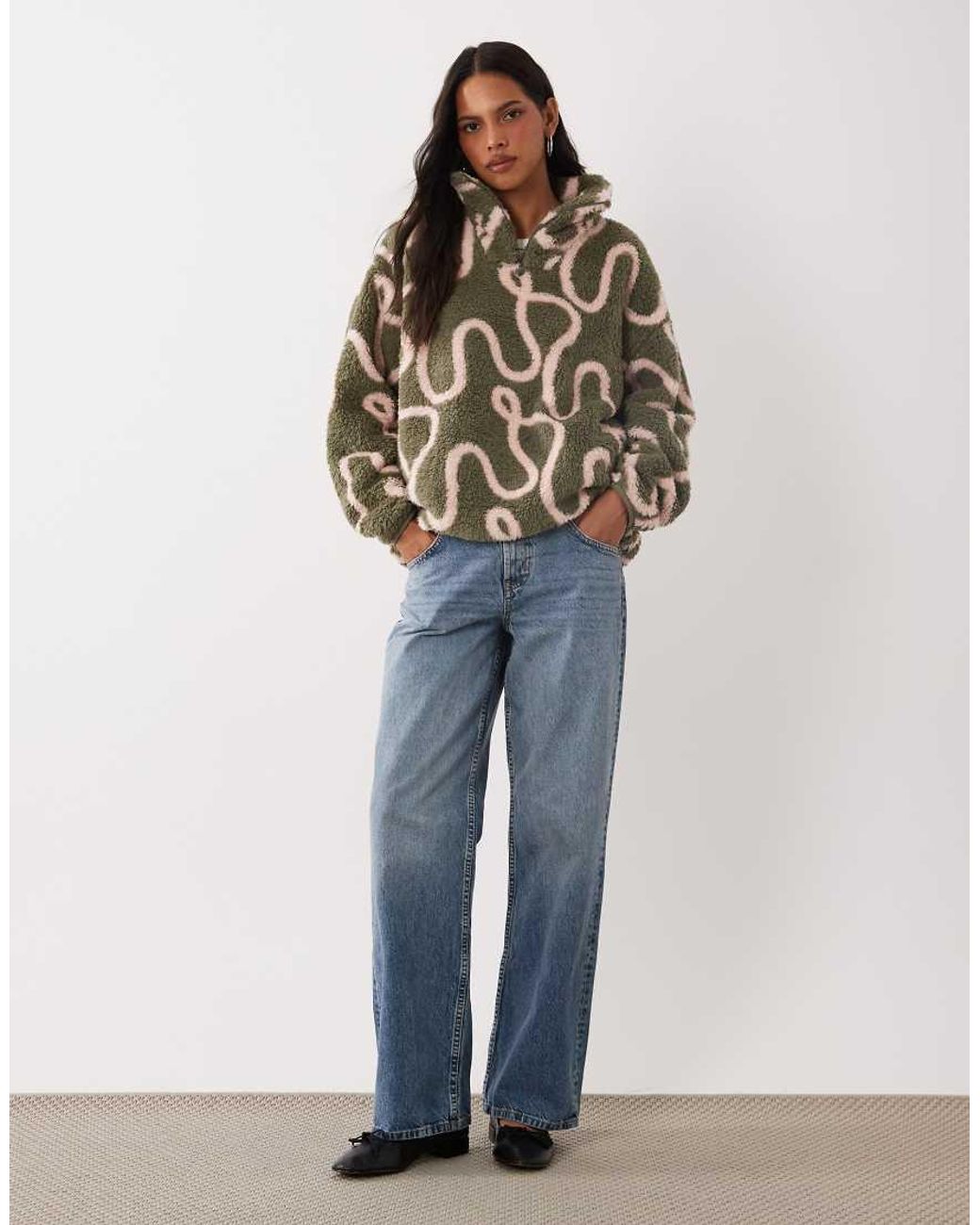 Brave Soul Brown 1/4 Zip Fleece With squiggle Print