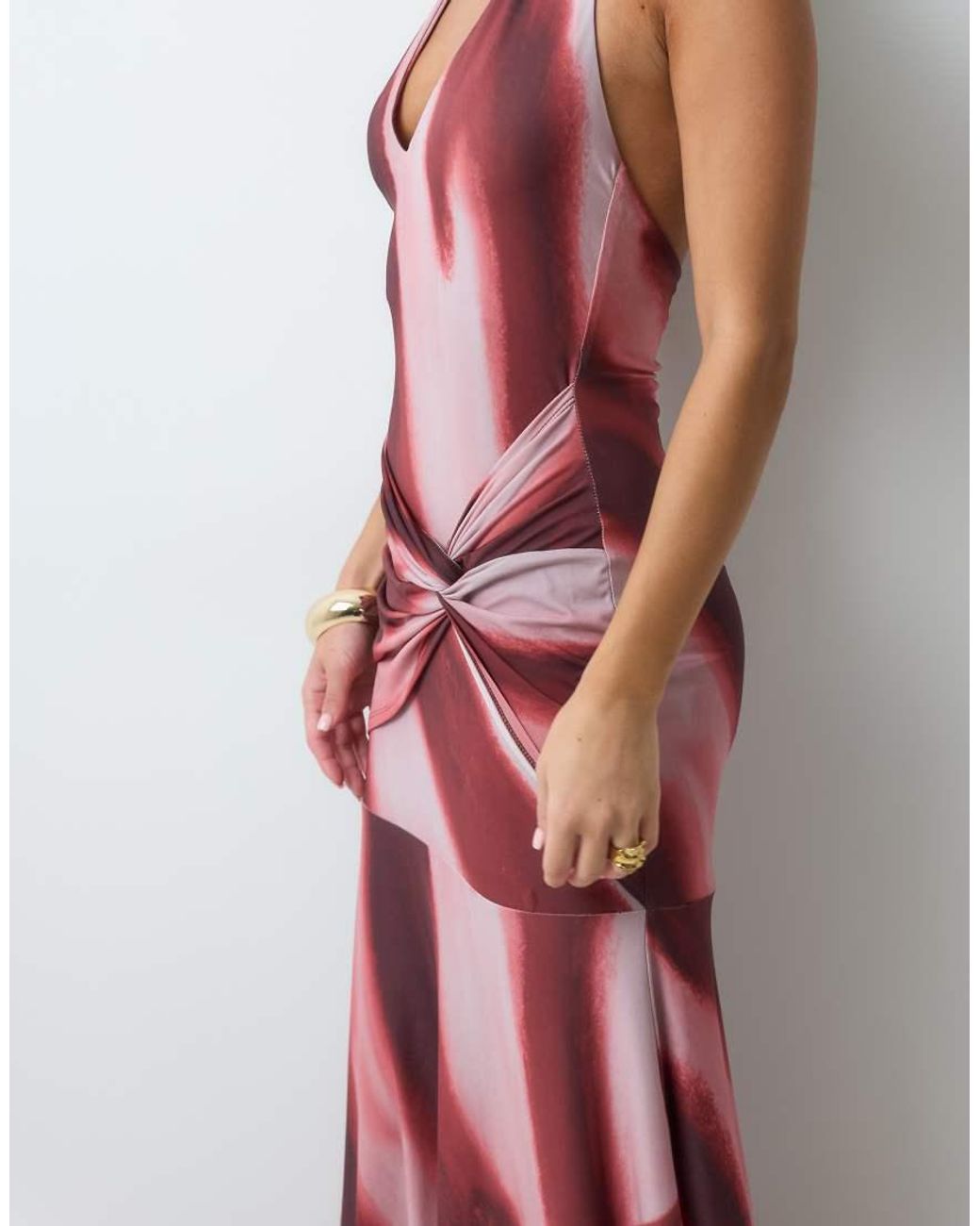 ASOS Multicolor Halterneck Maxi Dress With Twisted Waist Detail