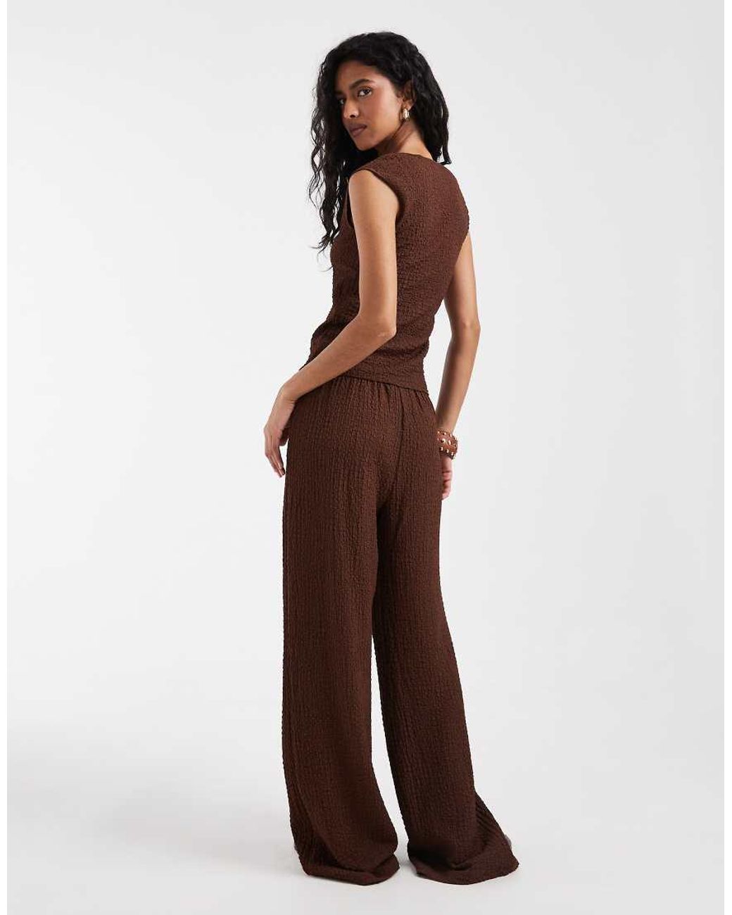 Vero Moda Brown Tie Waist Textured Wide Leg Trouser Co-ord