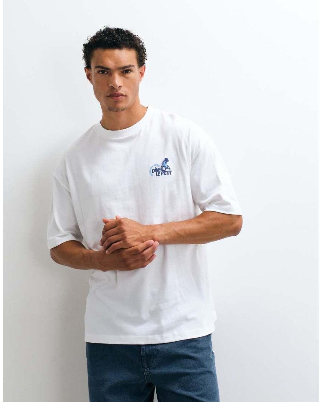 ASOS White Oversized T-shirt With With Diner Puff Print Graphic for men