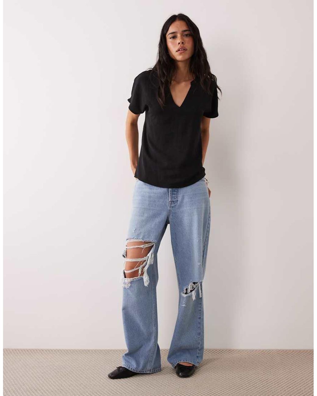 Jdy Black V Neck Short Sleeve Blouse