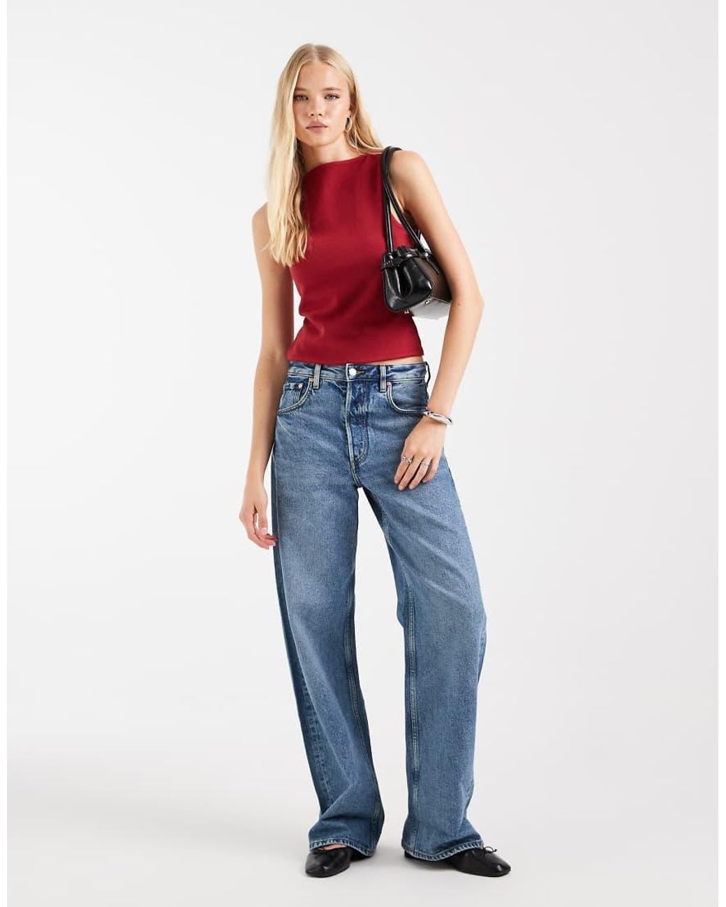 ASOS Red Compact Cotton Blend Boat Neck Tank Top