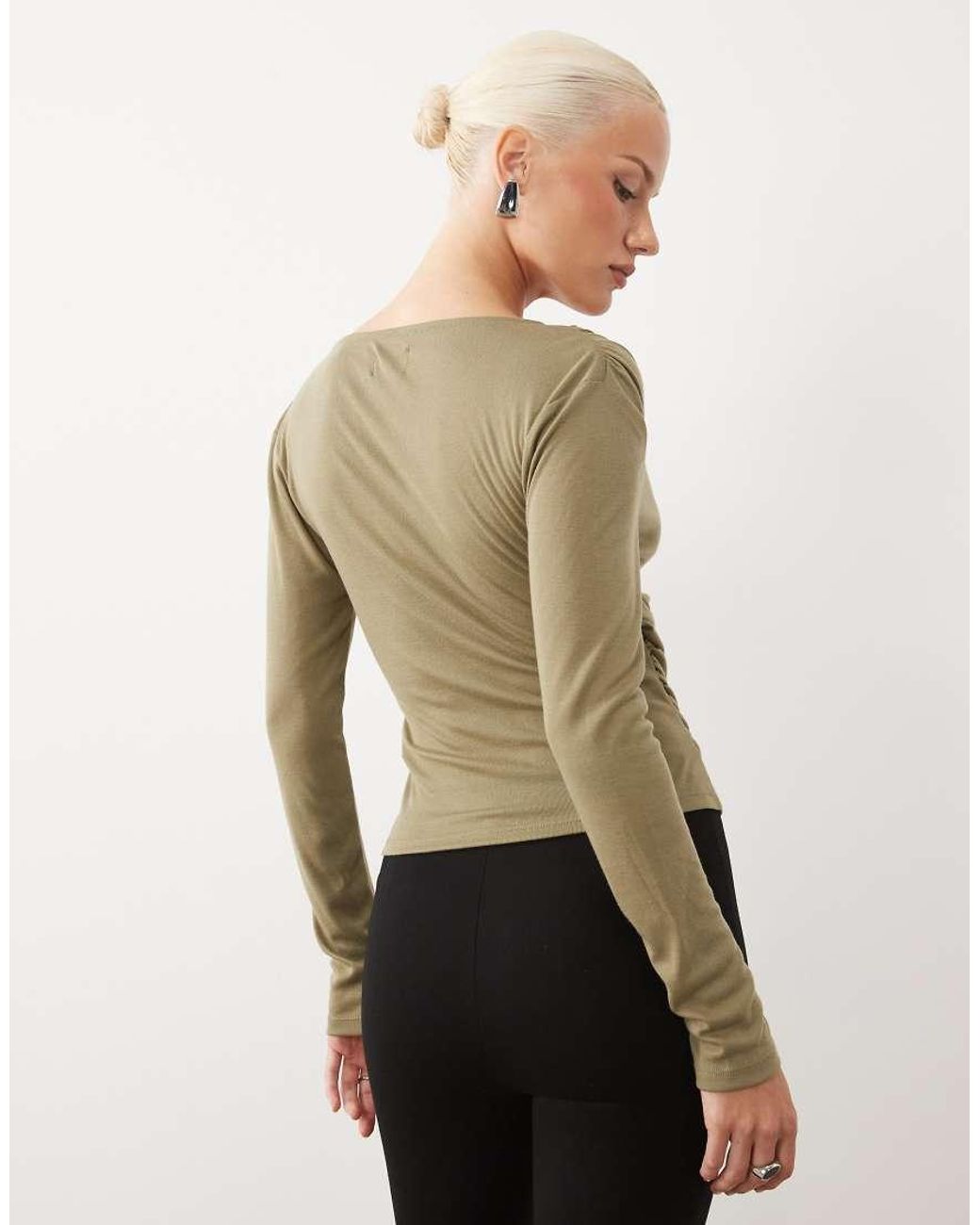 ASOS Green Soft Lightweight Jersey Draped Wrap Long Sleeve Top