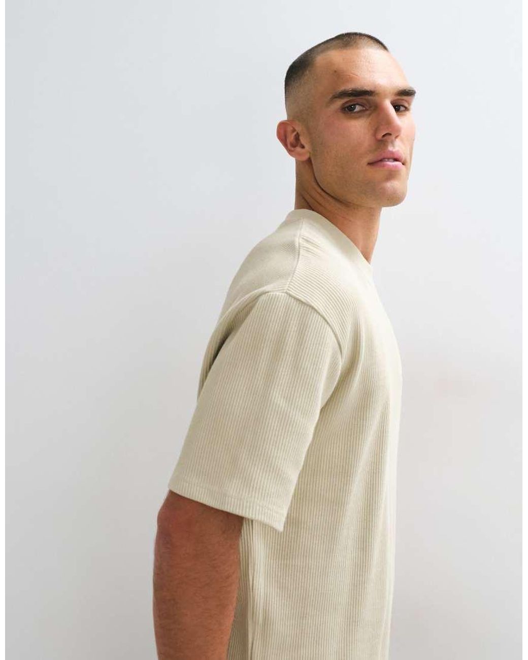 PEGADOR Natural Signar Logo Oversized Ribbed T-shirt for men