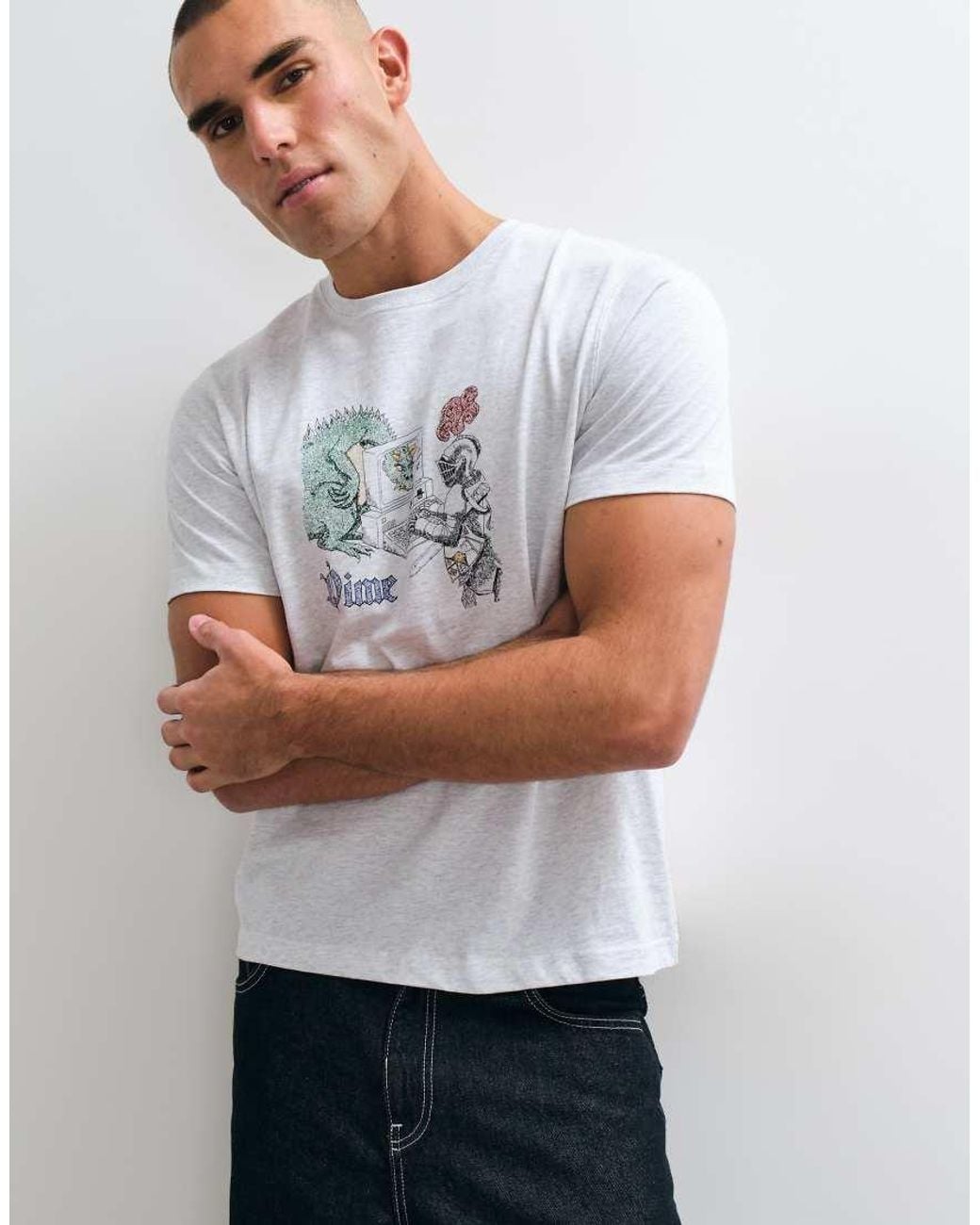 Dime White Catfish Graphic Regular Fit T-Shirt for men