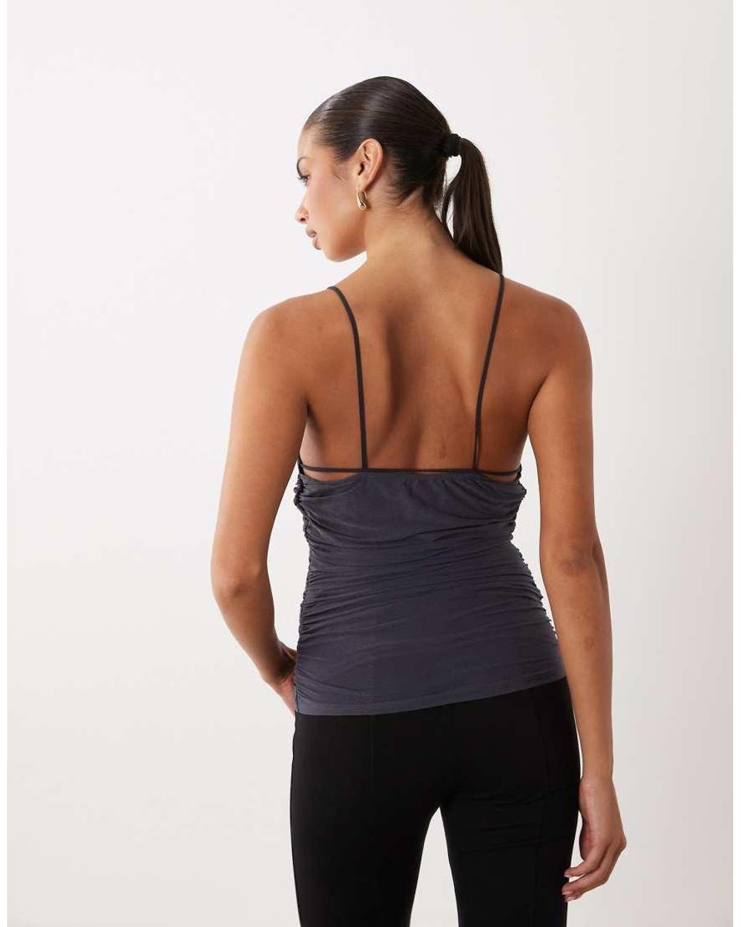 ASOS Black Mesh Ruched Detail Strappy Top