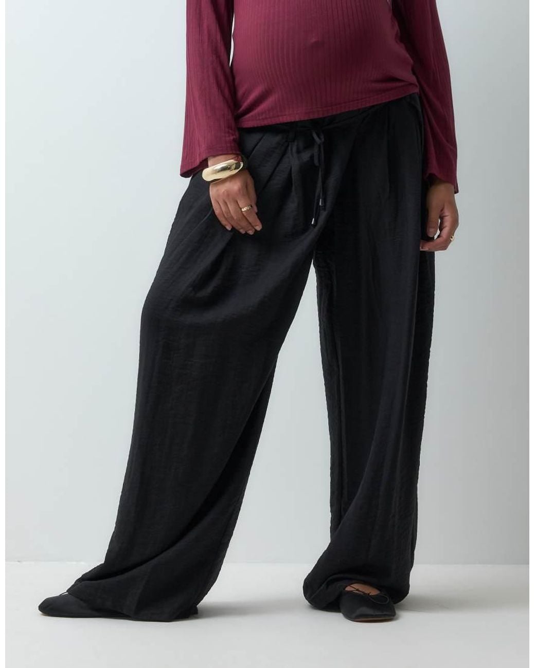 ASOS Asos Design Maternity Textured Wide Leg Pants With Tie Waist