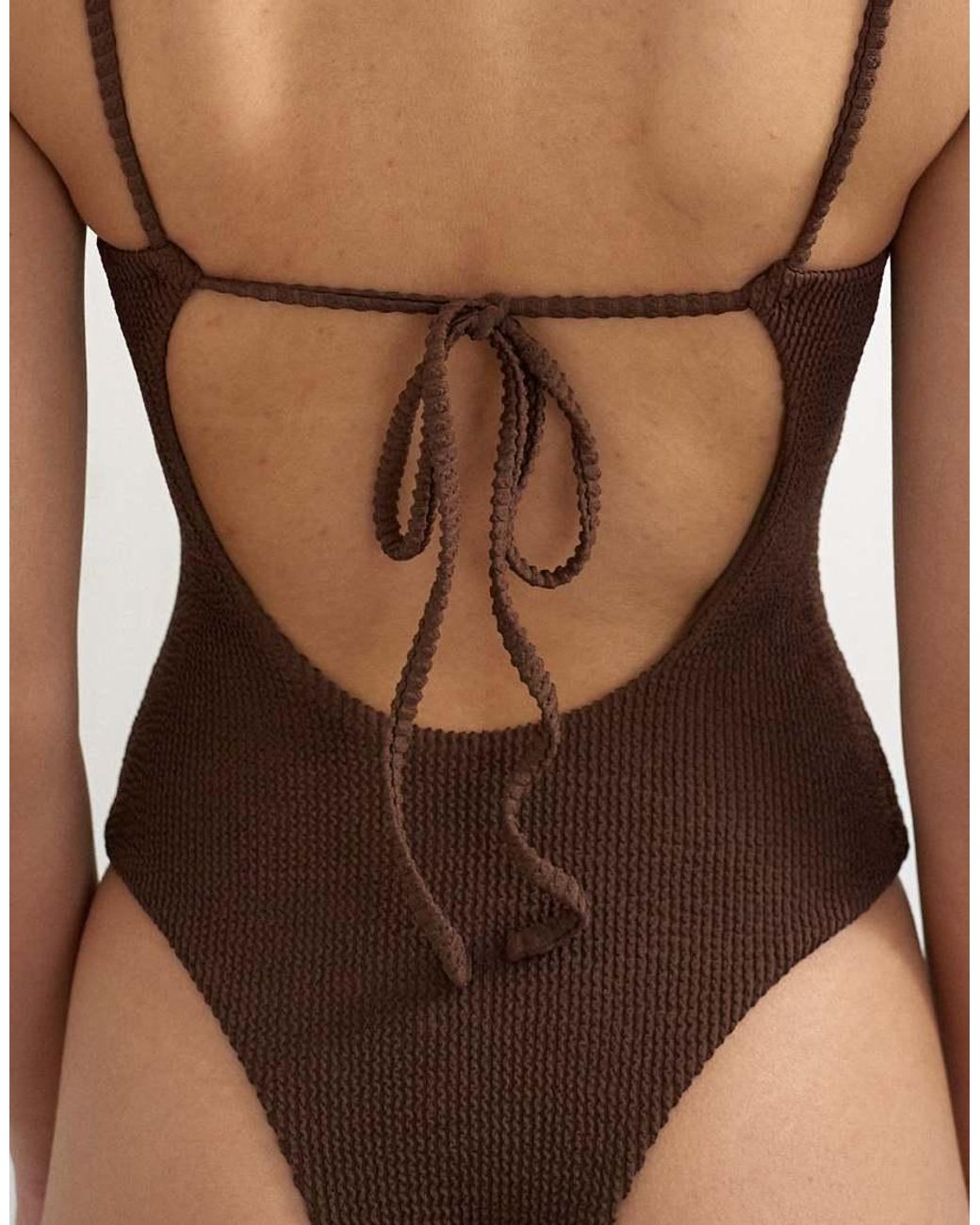 TOPSHOP Brown Cooper Square Neck Swimsuit