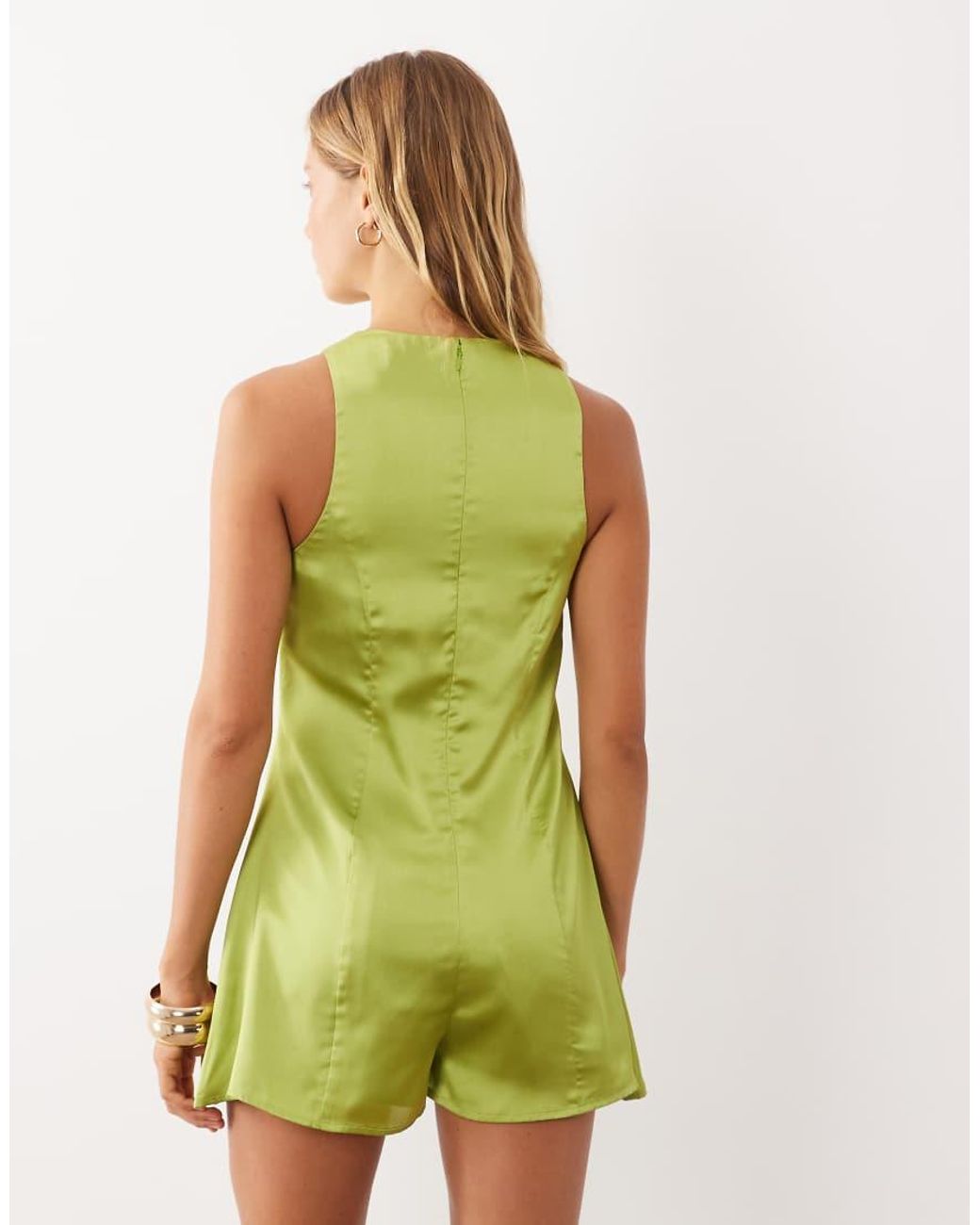 ASOS Green Racer Satin Playsuit