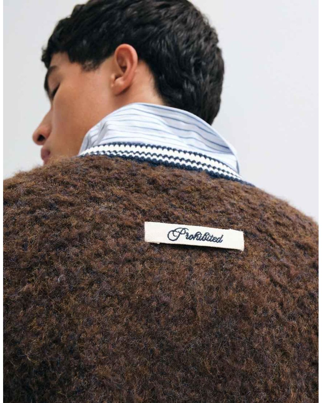 Prohibited Black V-neck Jacquard Fuzzy Knit Jumper for men