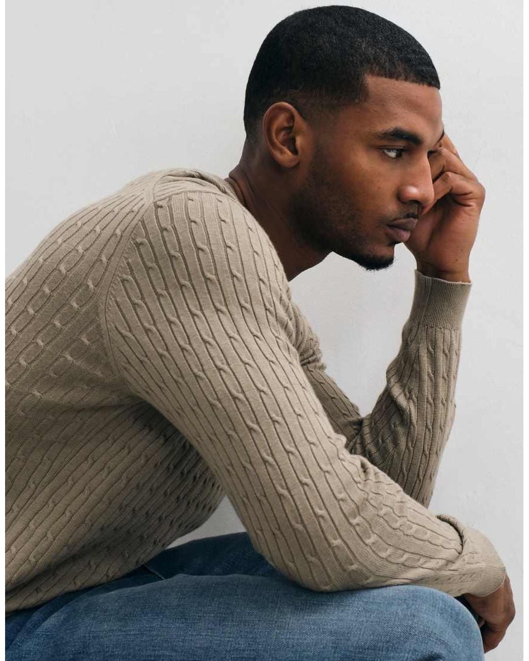Mango Natural Cable Knit Sweater for men