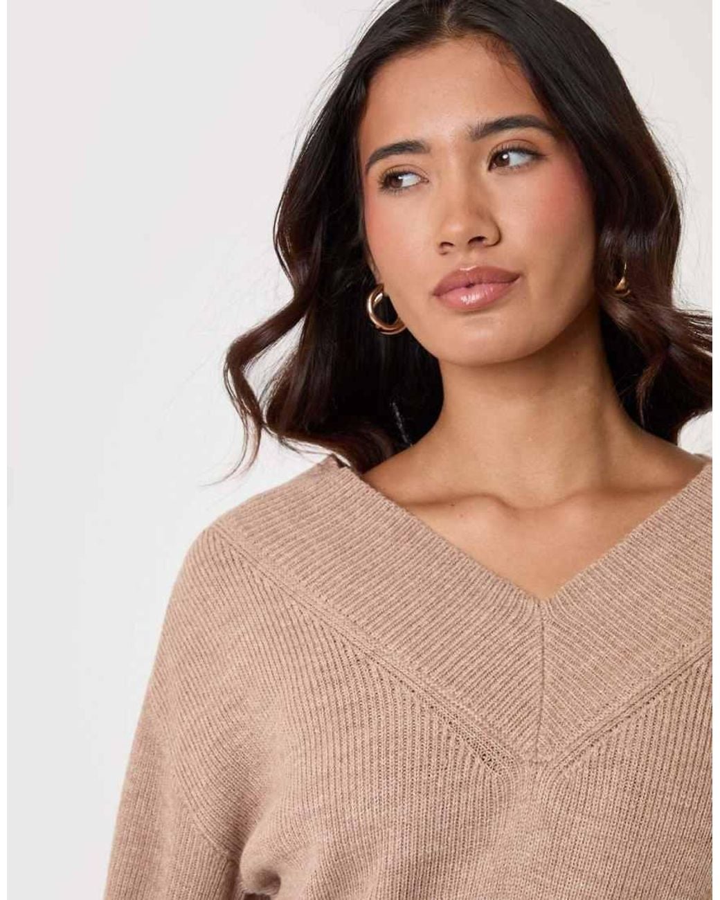 Threadbare Natural Deep Rib V-Neck Jumper