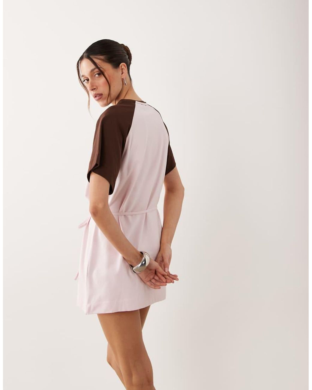 ASOS Pink Contrast Tie Detail T-Shirt Mini Dress