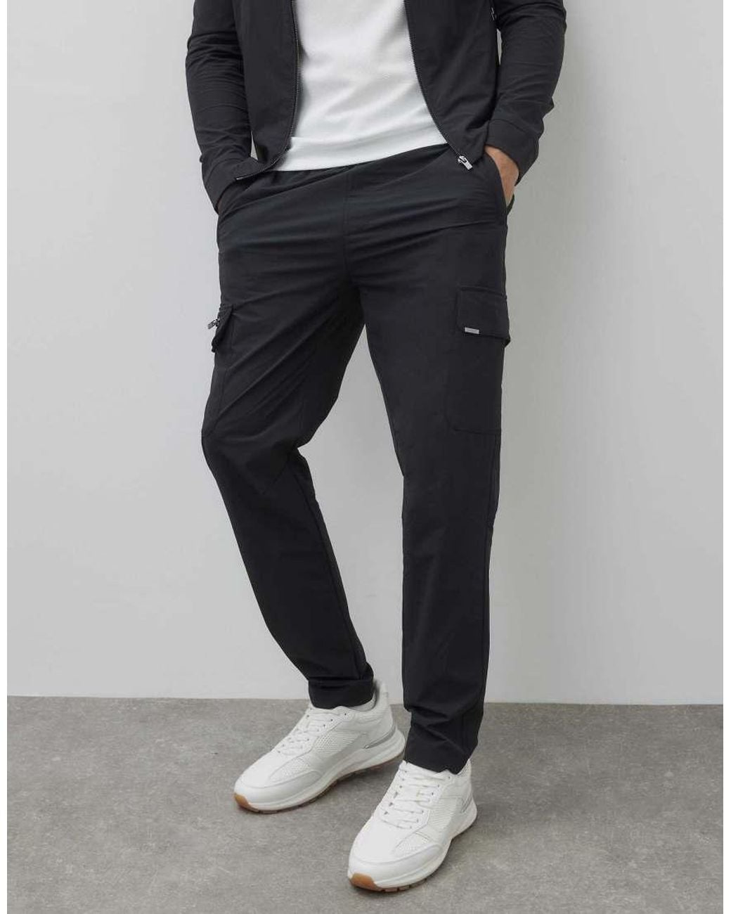 River Island Black Skinny Fit Stretch Cargo Trousers for men