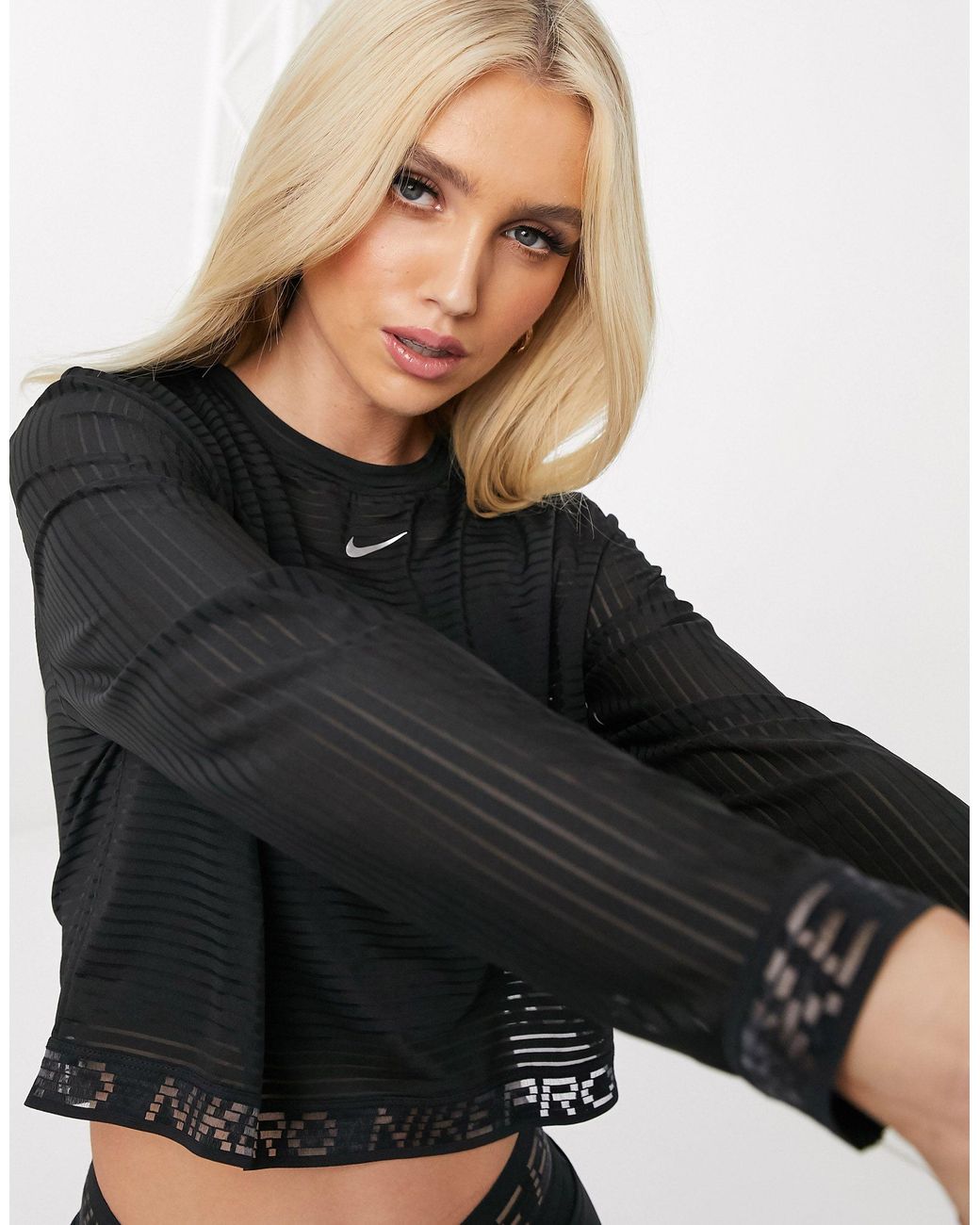 Nike training long sleeve mesh crop top in black hotsell