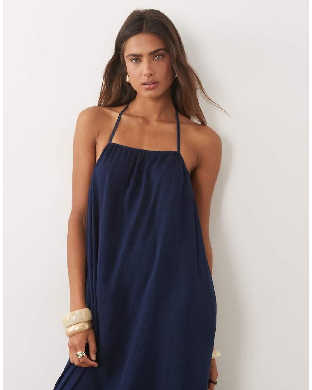 Mango Blue Strappy Flowy Maxi Dress