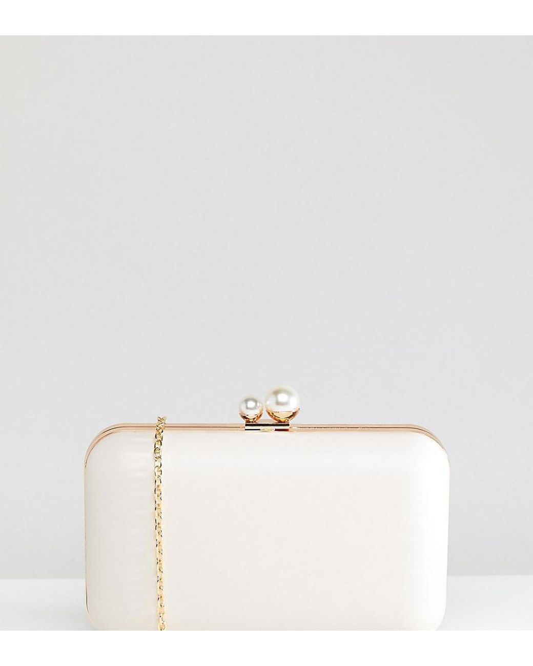 True Decadence Box Clutch Bag With Pearl Fastening in White | Lyst Canada