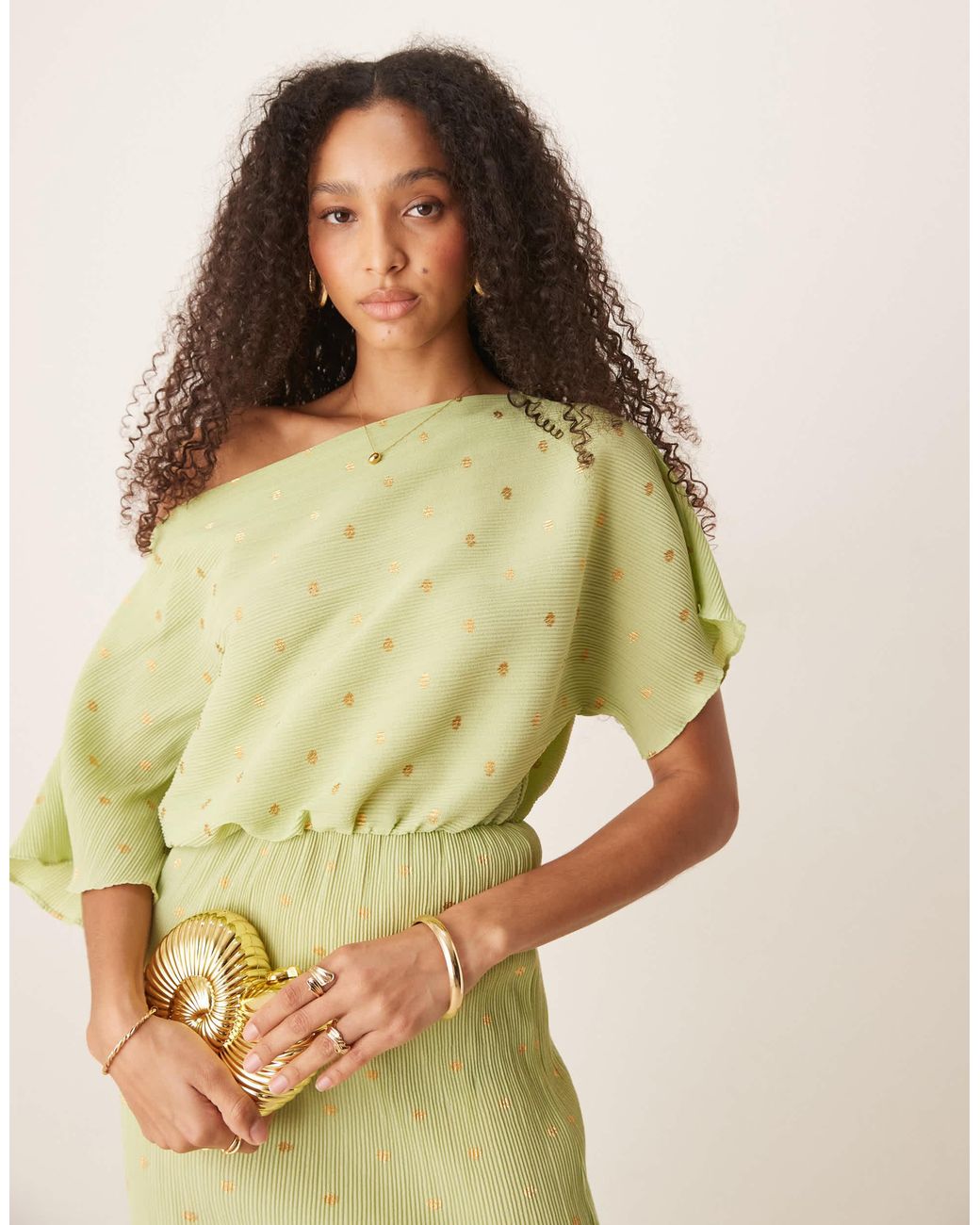 Never Fully Dressed Tilly Metallic Plisse Maxi Dress in Yellow | Lyst