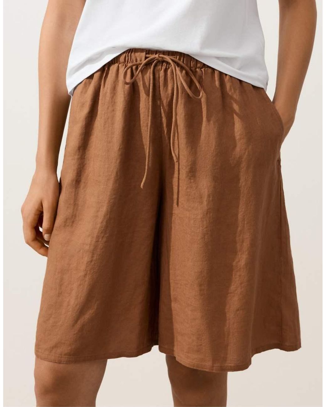 Oysho Natural 100% Linen Midi Bermuda Shorts