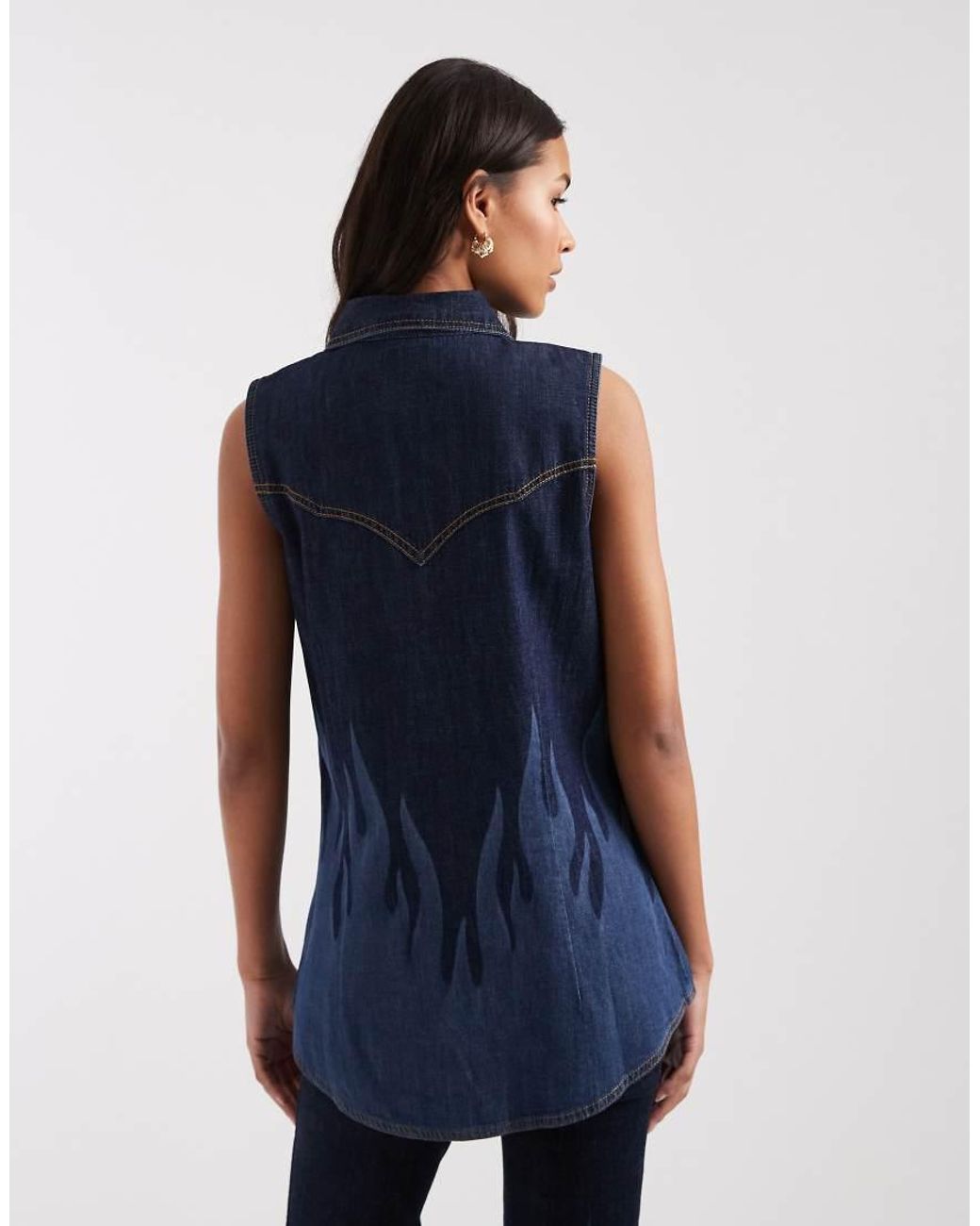 Wrangler Blue X Lainey Wilson Flame Sleeveless Denim Shirt
