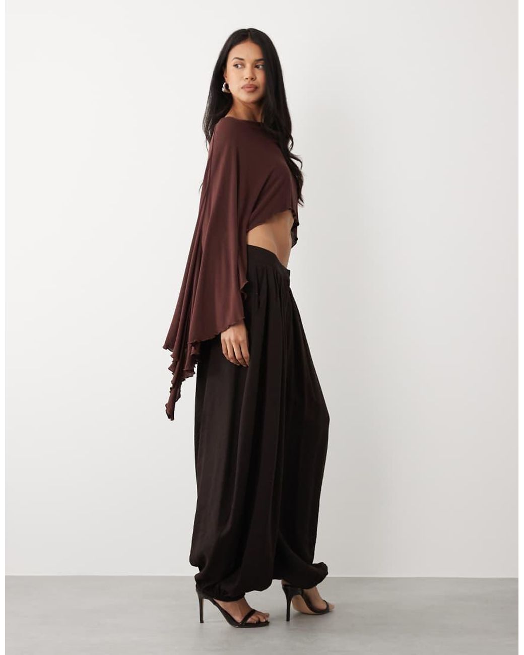 ASOS Brown Longline Flare Sleeve Cape Top