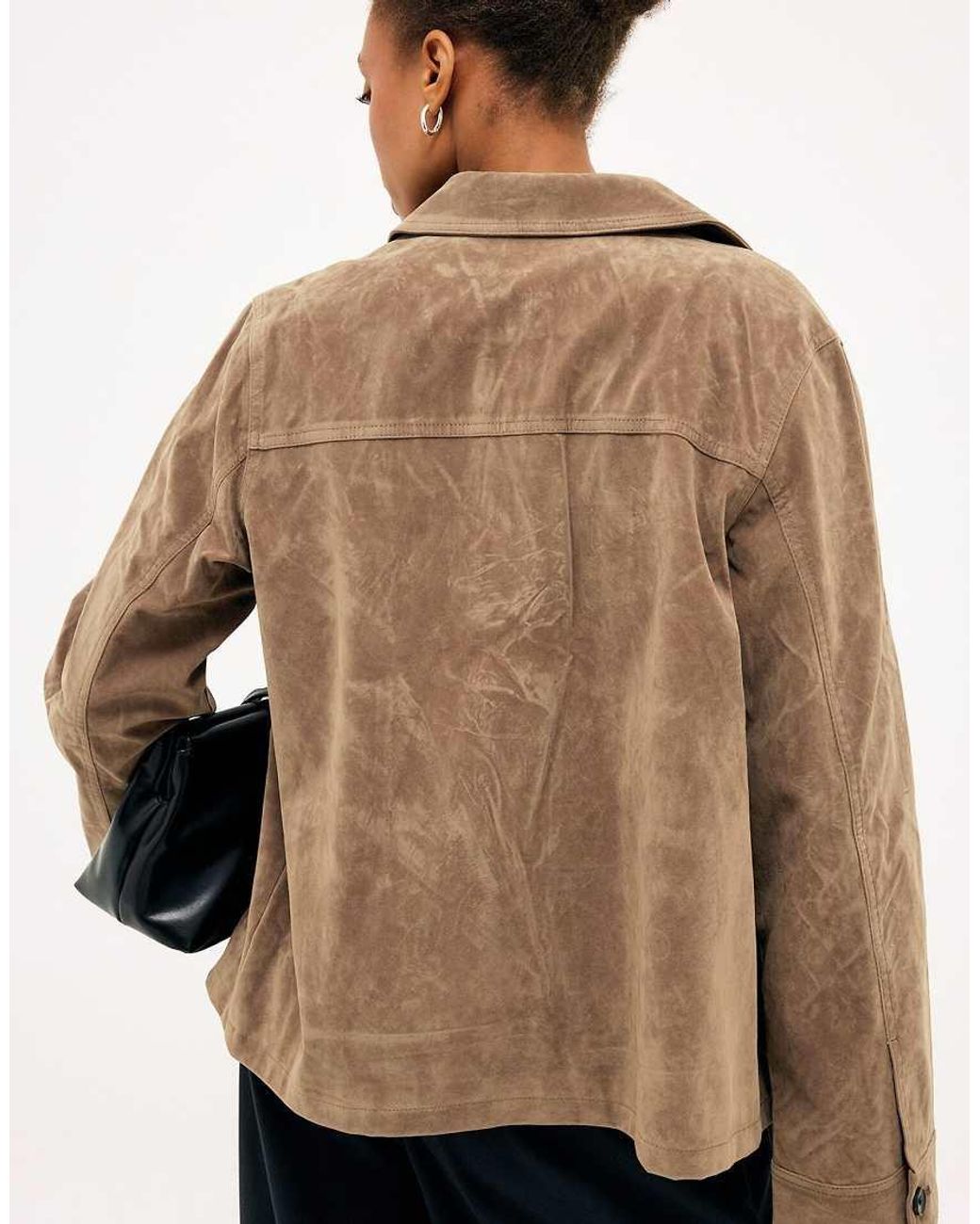 NA-KD Gray Pocket Detail Faux Suede Jacket