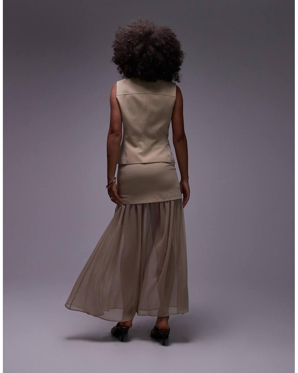 ASOS Natural Tailored Chiffon Layer Maxi Skirt