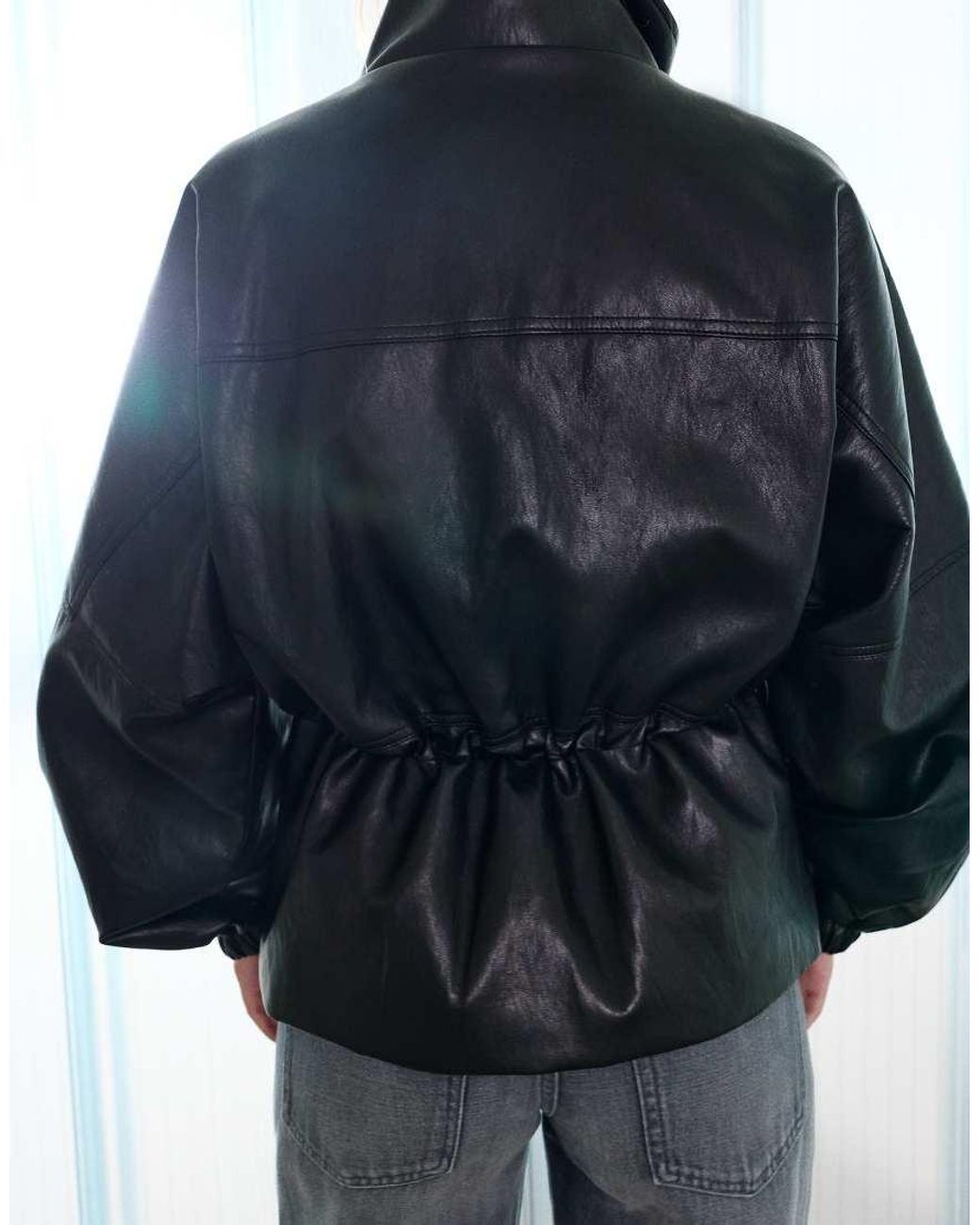 Pull&Bear Black Leather Effect High Neck Jacket