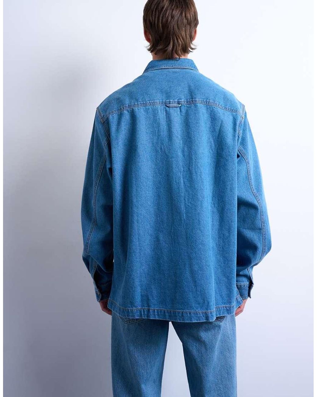 Topman Blue Regular Fit Denim Overshirt for men