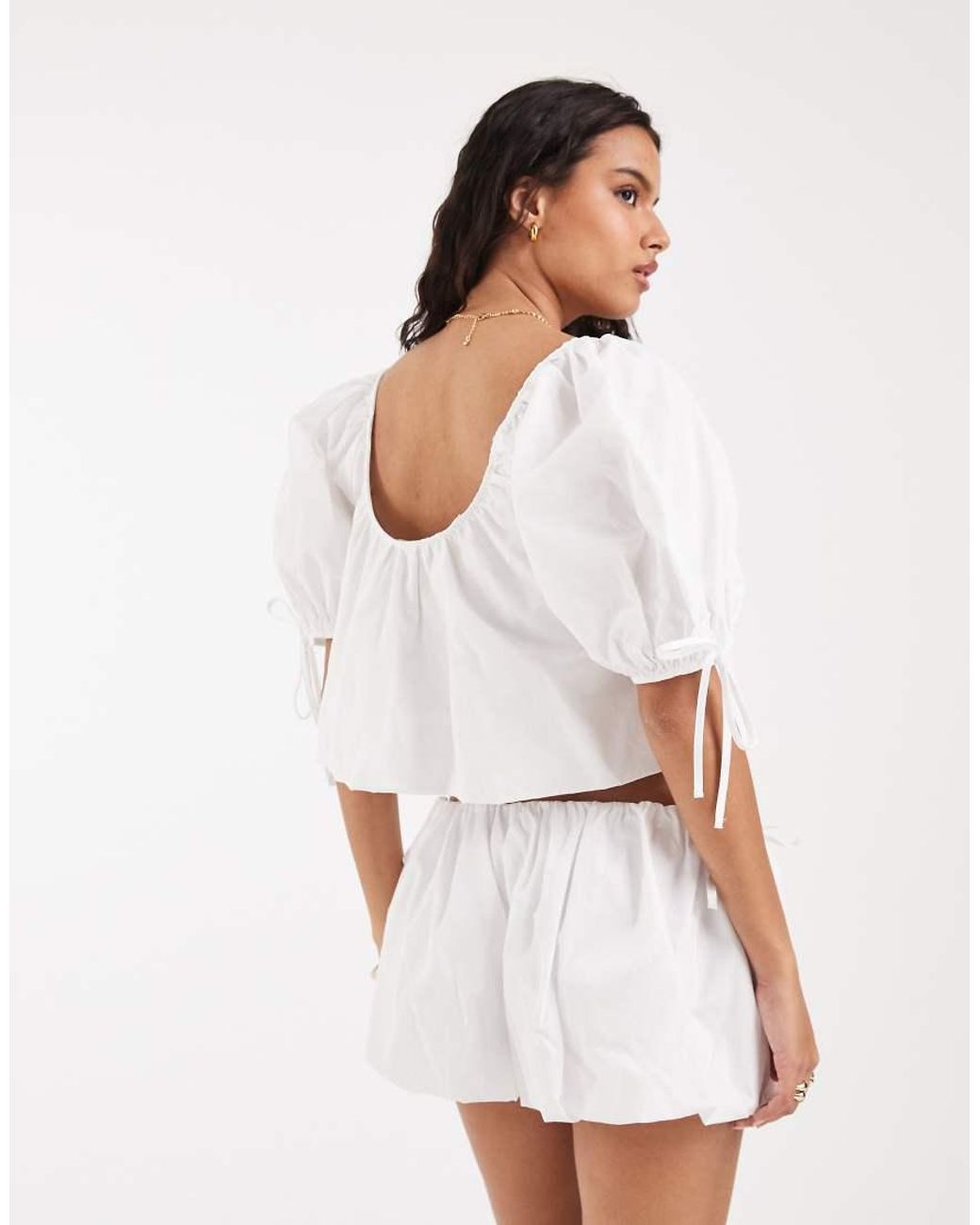 ASOS White Puff Sleeve Bubble Top Co Ord