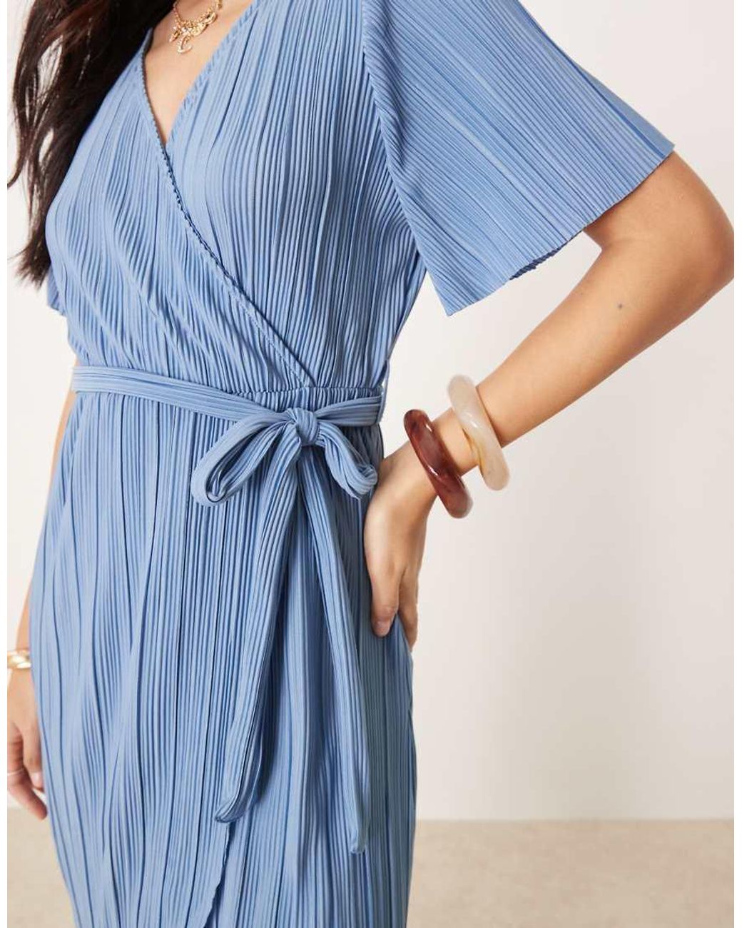 Y.A.S Blue Plisse Wrap Midi Dress