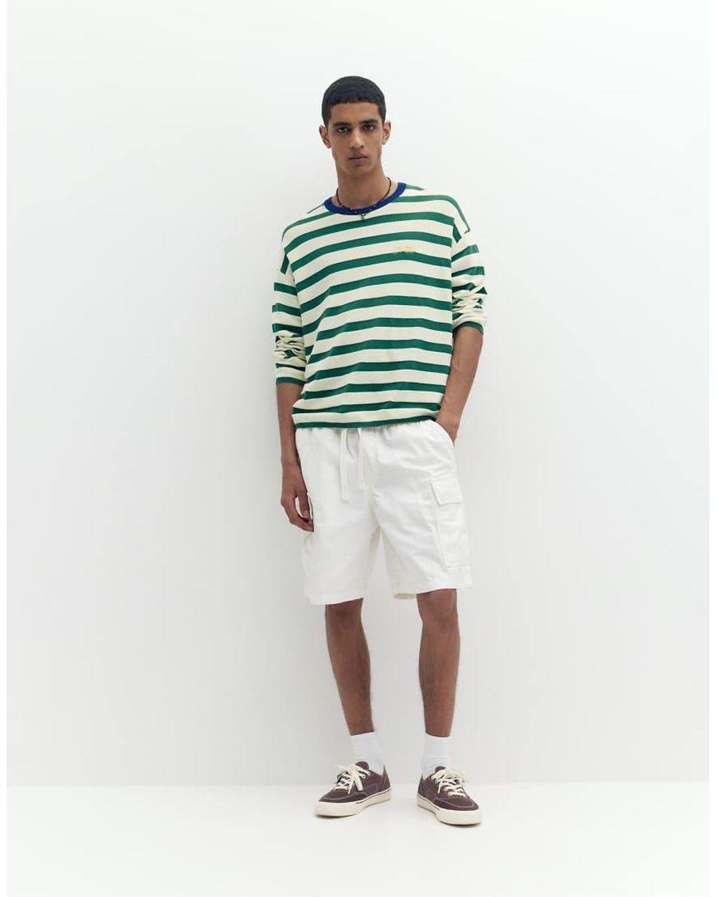 Pull&Bear Bermuda Cargoshort Van Ripstop in het Green voor heren