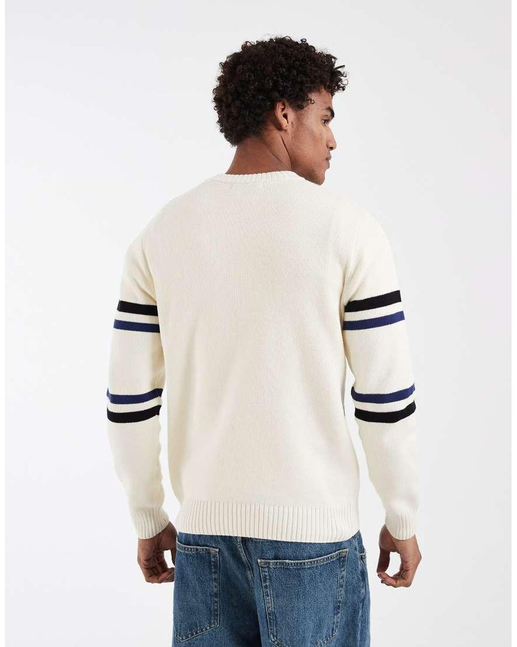 Fred Perry White Stripe Logo Graphic Knit Jumper for men