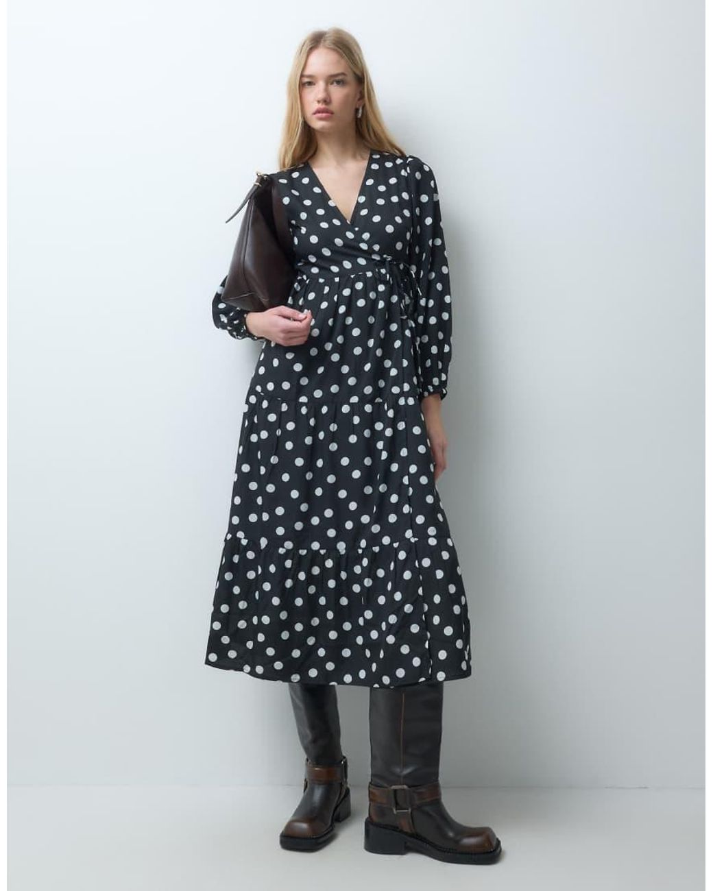 Wednesday's Girl Blue Long Sleeve Wrap Midaxi Dress