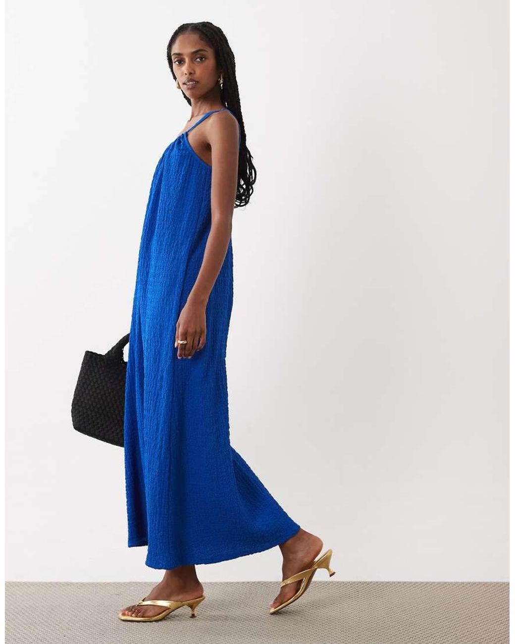 Vila Blue Textured Jersey Cami Maxi Dress