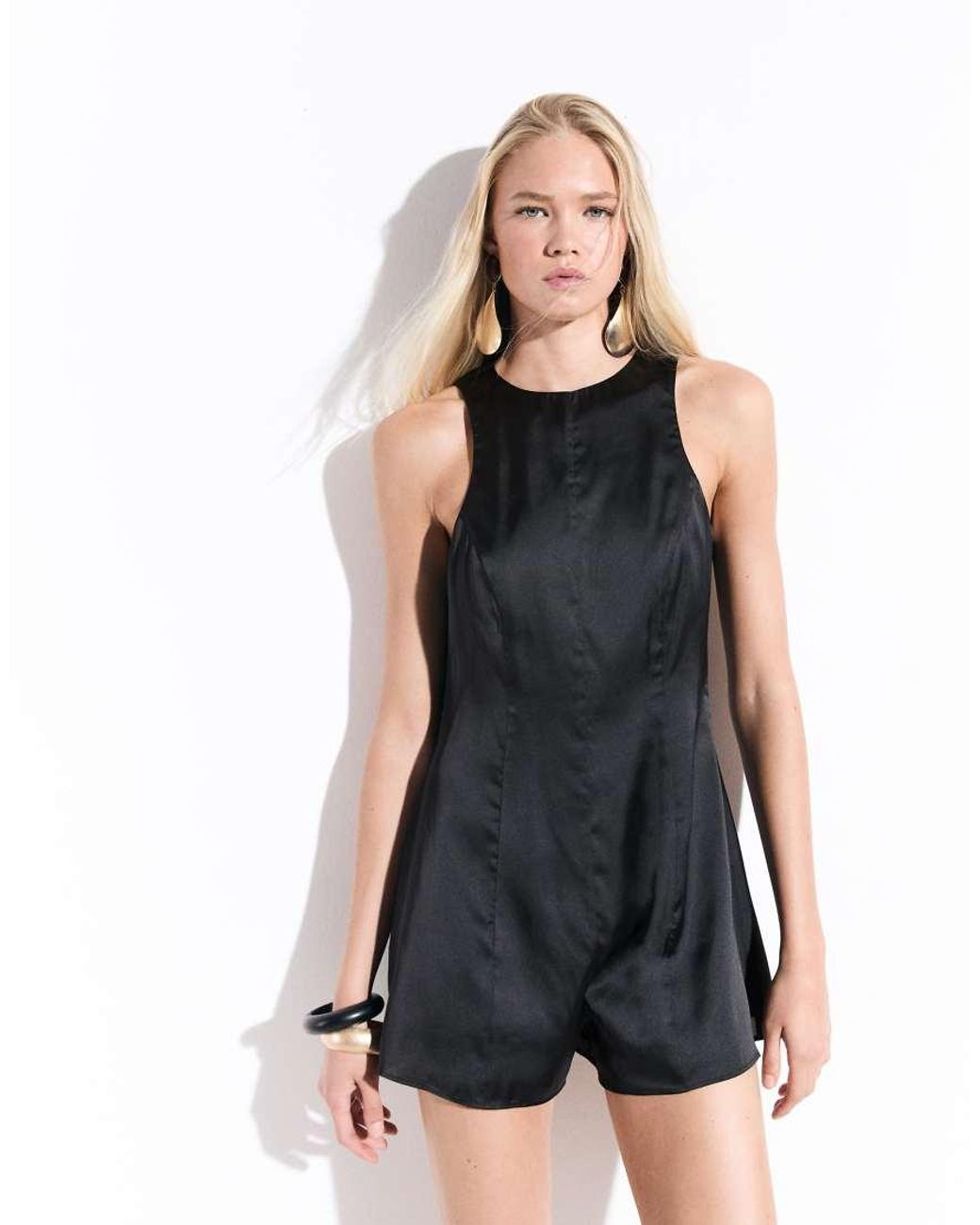 ASOS Black Racer Satin Playsuit