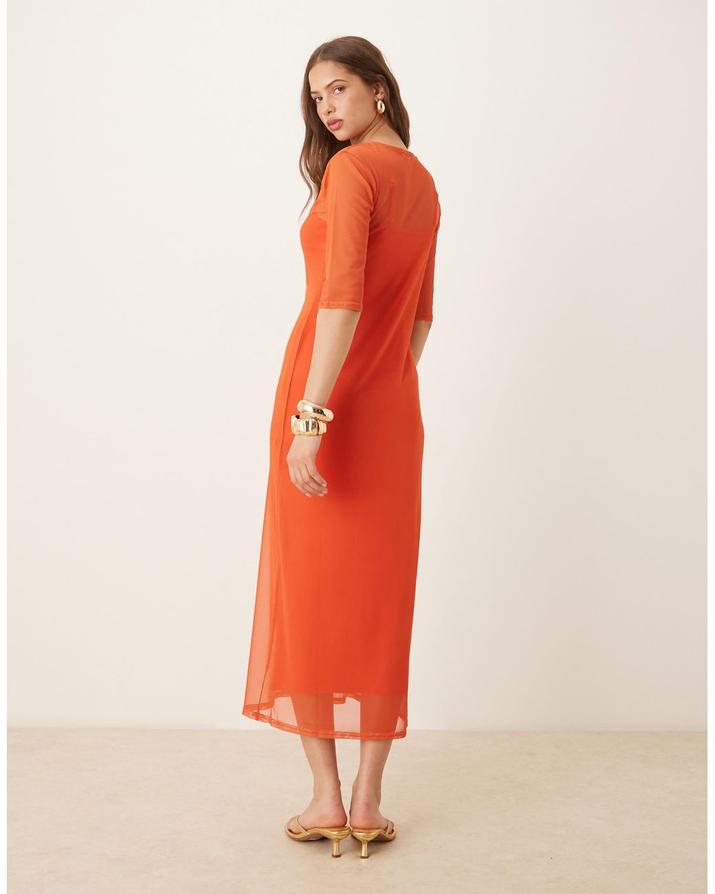 Never Fully Dressed Orange – midaxi-kleid aus netzstoff mit sunburst-farbverlauf
