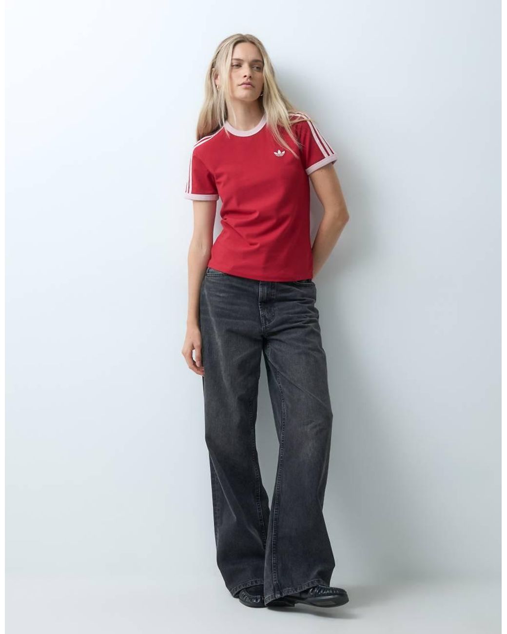Adidas Originals Red Cali Three Stripe T-shirt