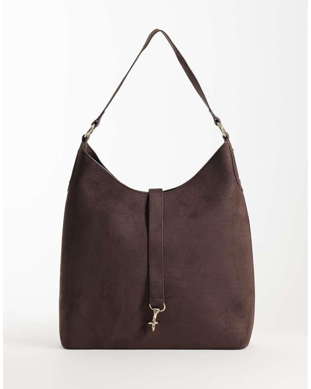 Abercrombie & Fitch Brown Faux Suede Shoulder Bag With Hardware Detail