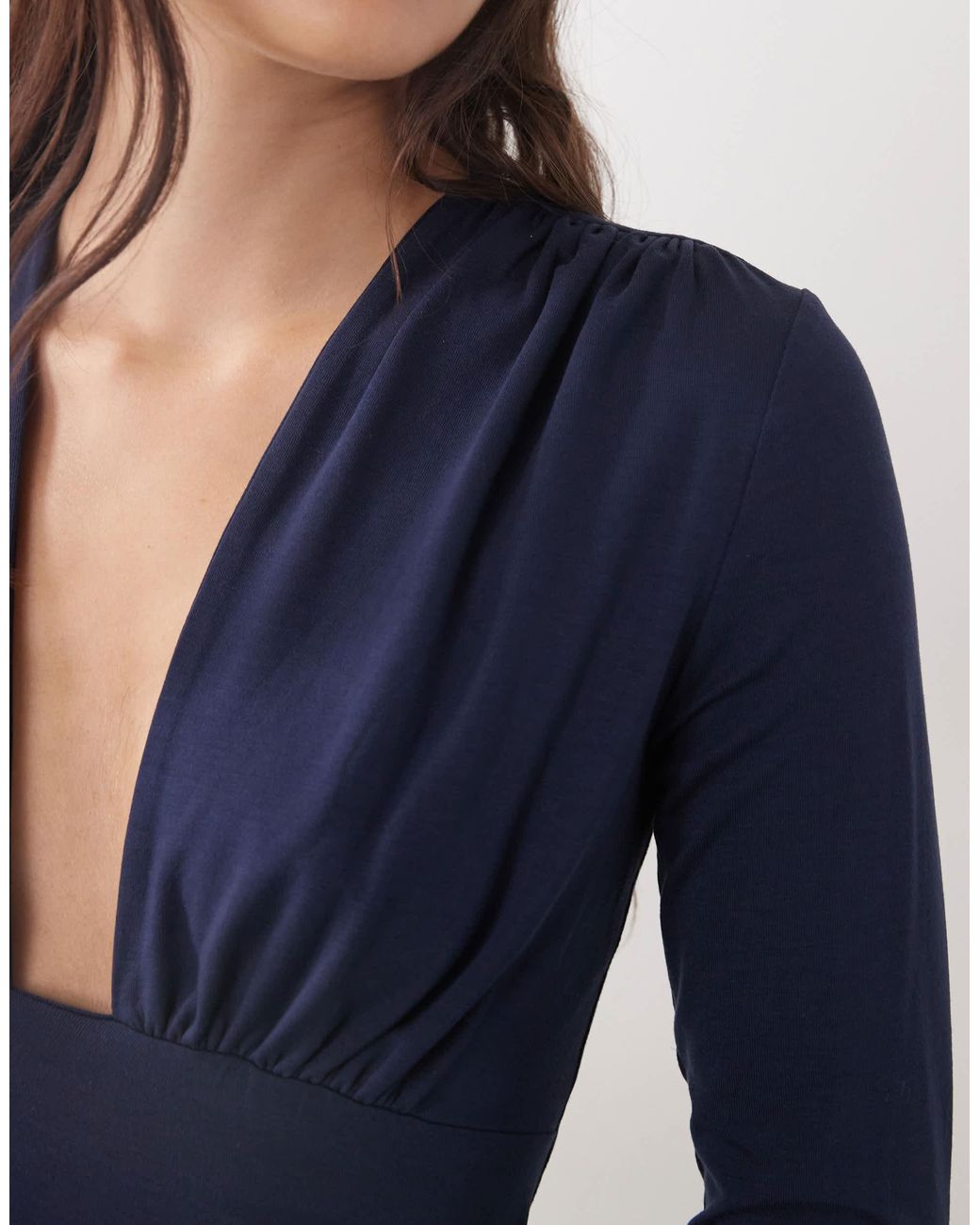 sachin and babi light blue dress Weekday Deep Halter Neck Long Sleeve Top in Blue