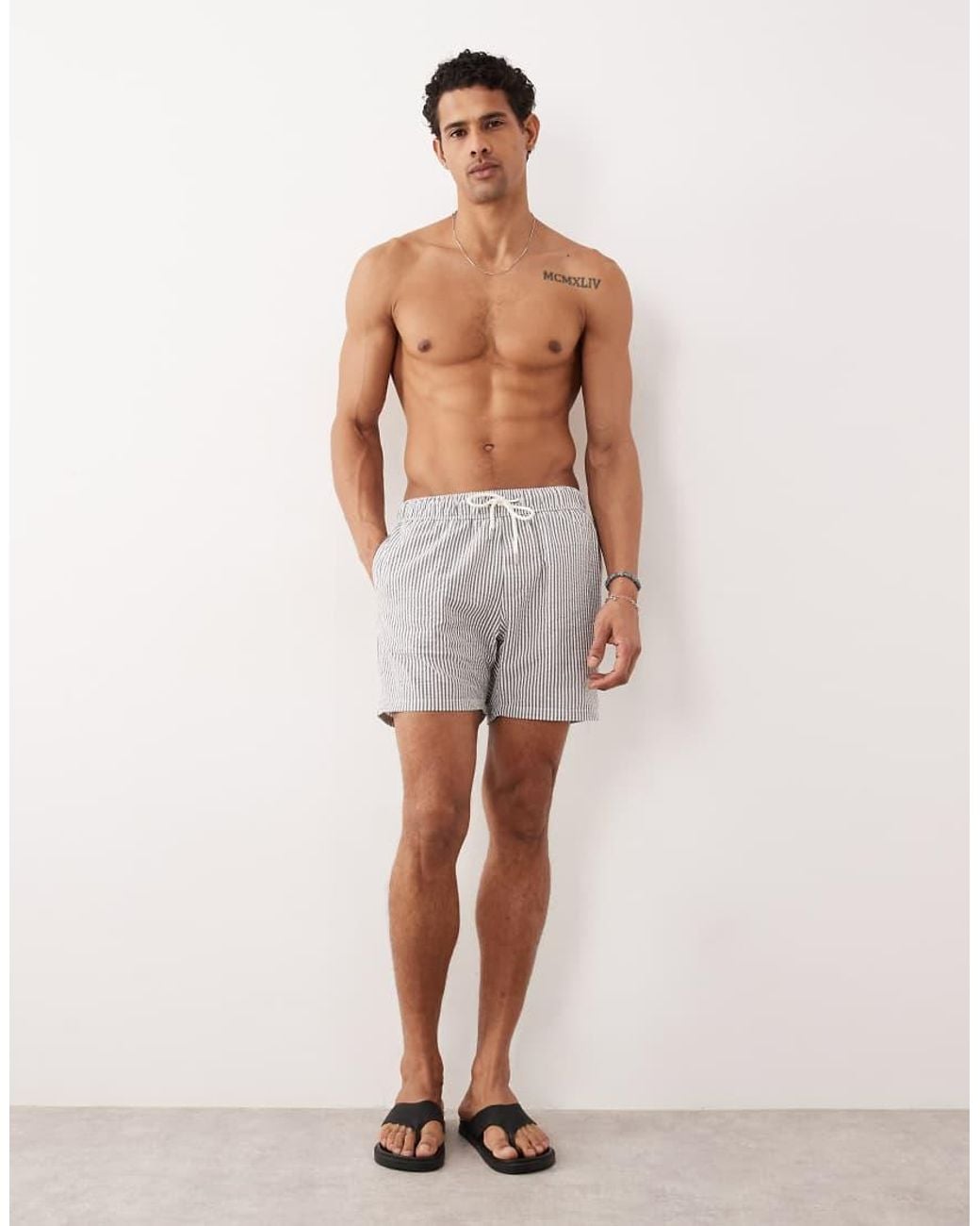 ASOS White Seersucker Swim Shorts for men
