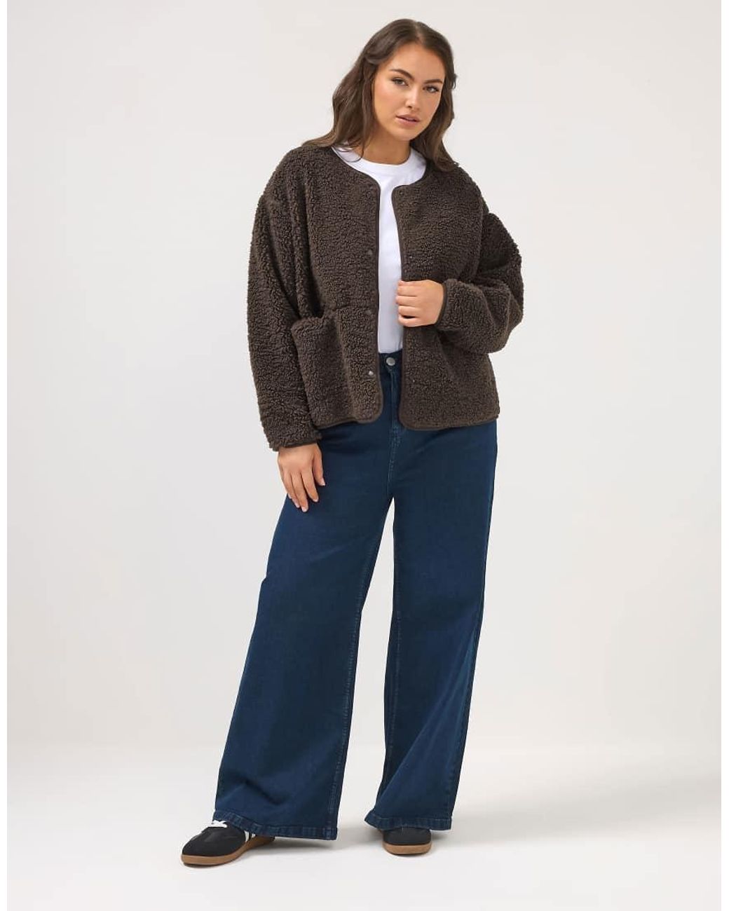 Yours Clothing Gray Collarless Fleece Jacket