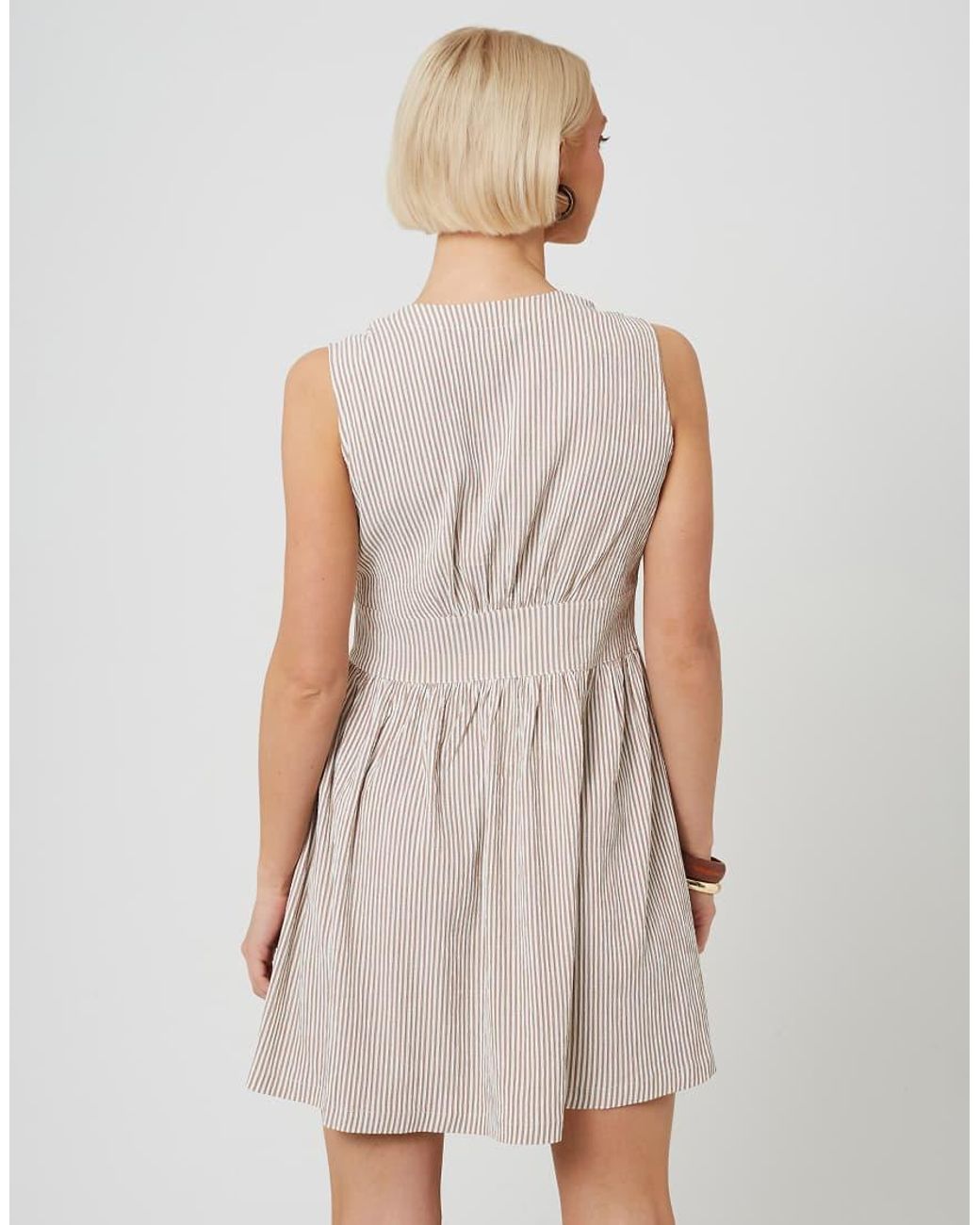 Brave Soul Brown Stripe Sleeveless Mini Dress With Button Details