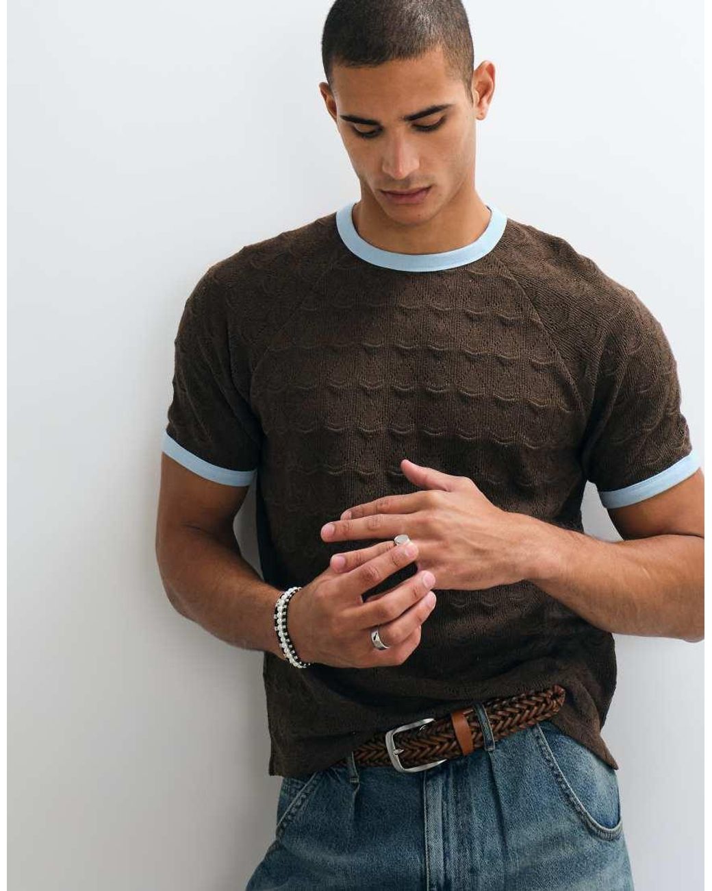 ASOS Brown Heavyweight Regular Ringer T-shirt for men