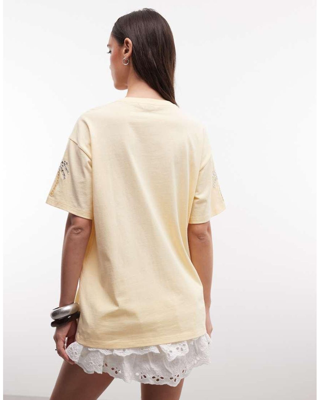 Miss Selfridge Natural Embellished Palm Tree Oversized Tee