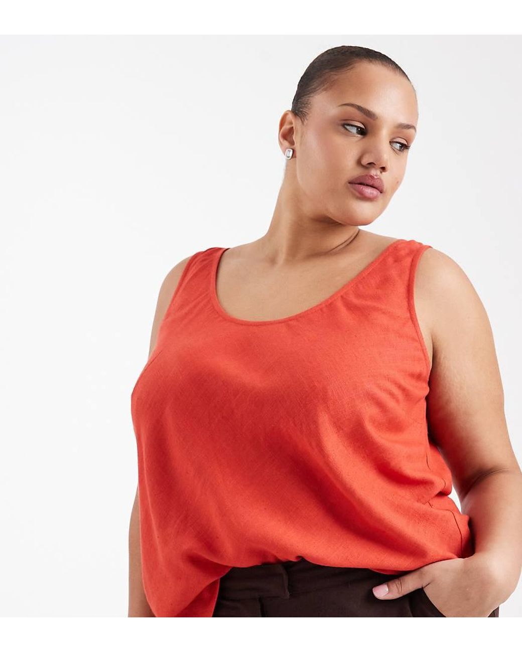 ASOS Asos Design Curve Scoop Neck Linen-blend Cami in Red | Lyst UK