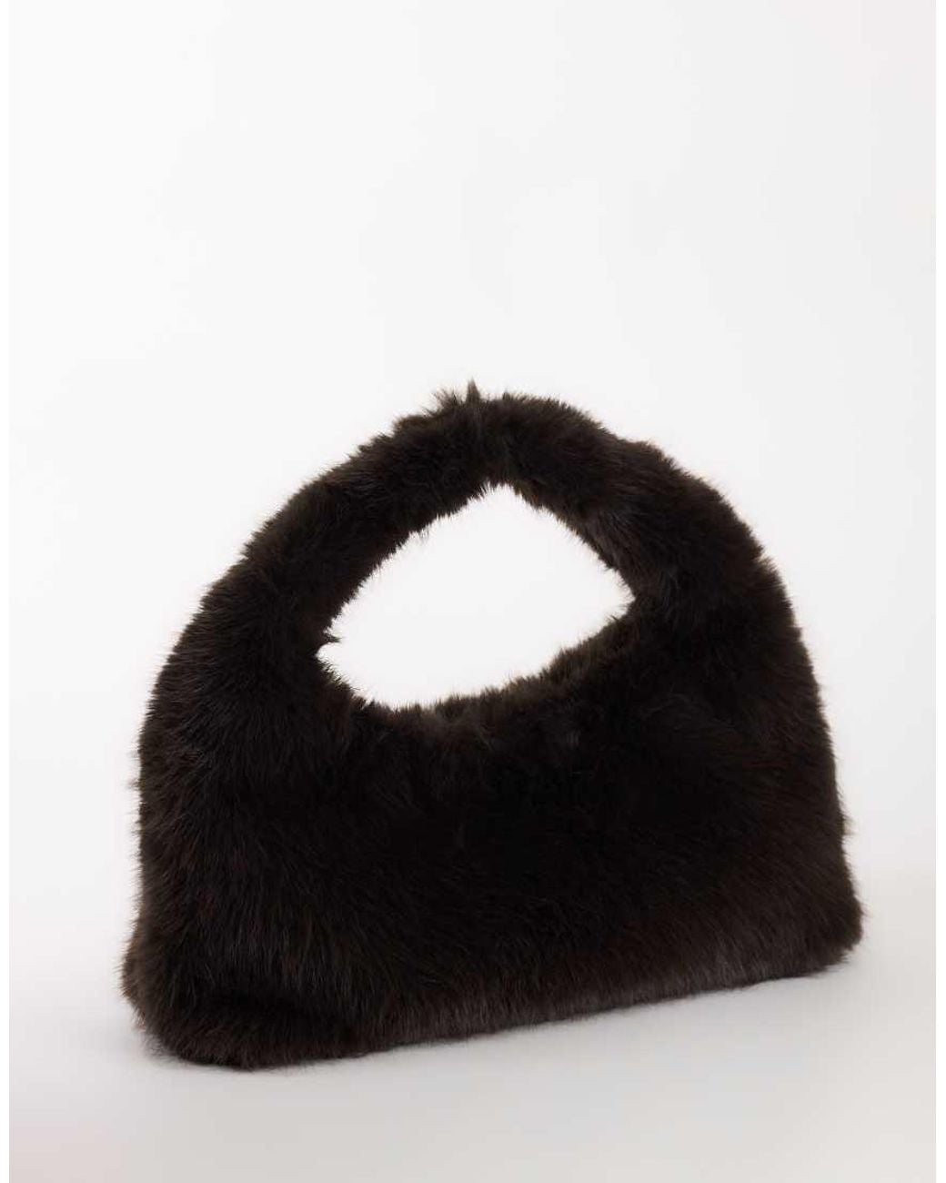 TOPSHOP Black Tully Large Faux Fur Shoulder Bag
