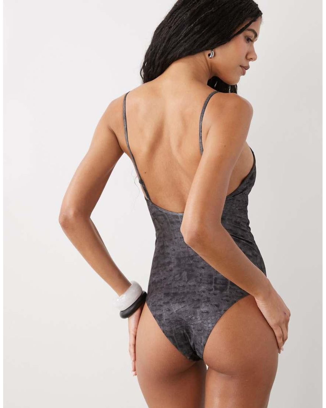 Weekday Blue Square Neck Low Back Swimsuit